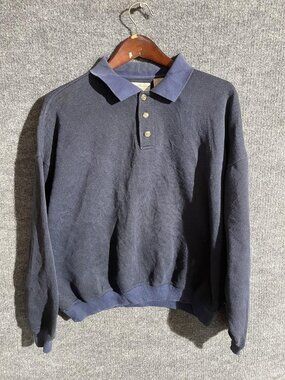 Norm Thompson Polo Shirt Mens XL Blue Long Sleeve Textured Knit Casual